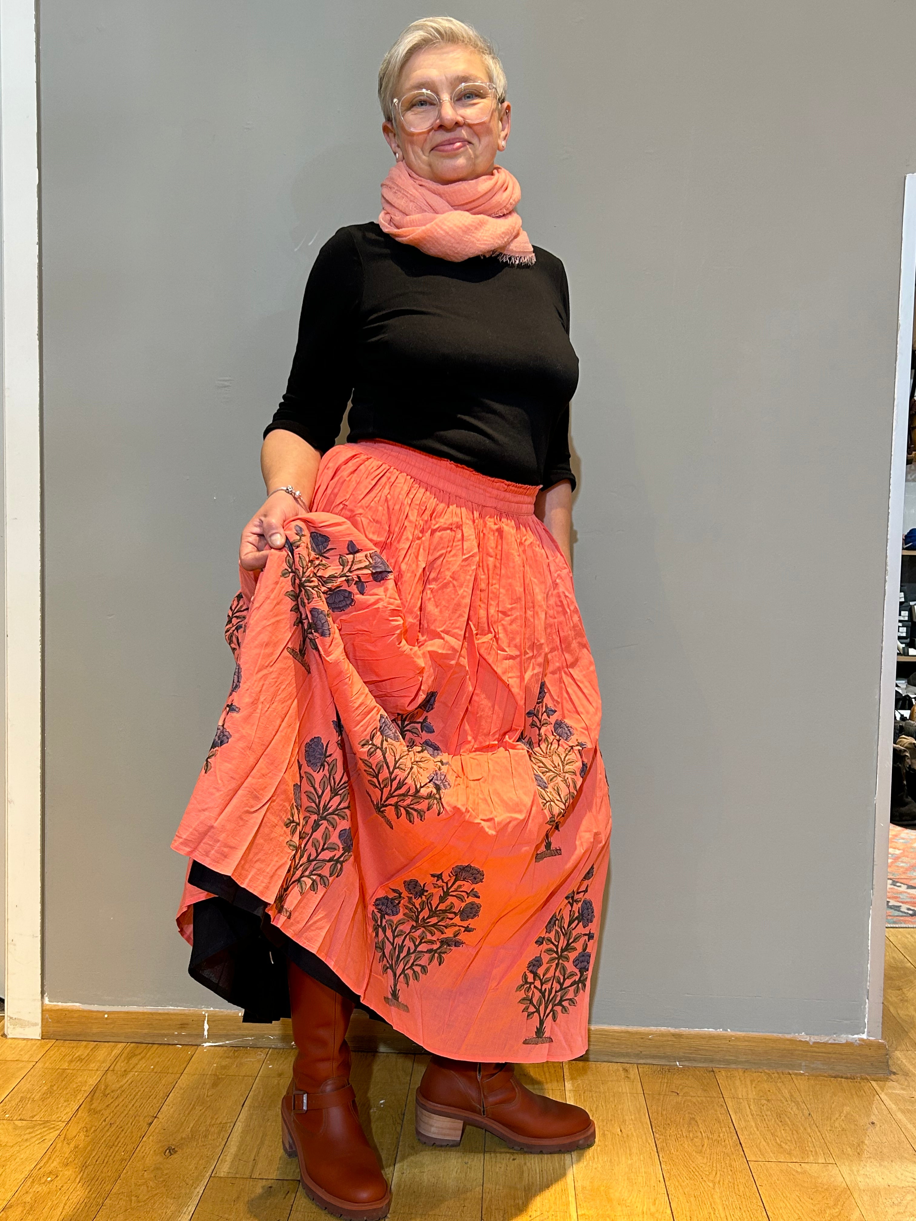 Terracotta Floral Hand Block Printed Skirt