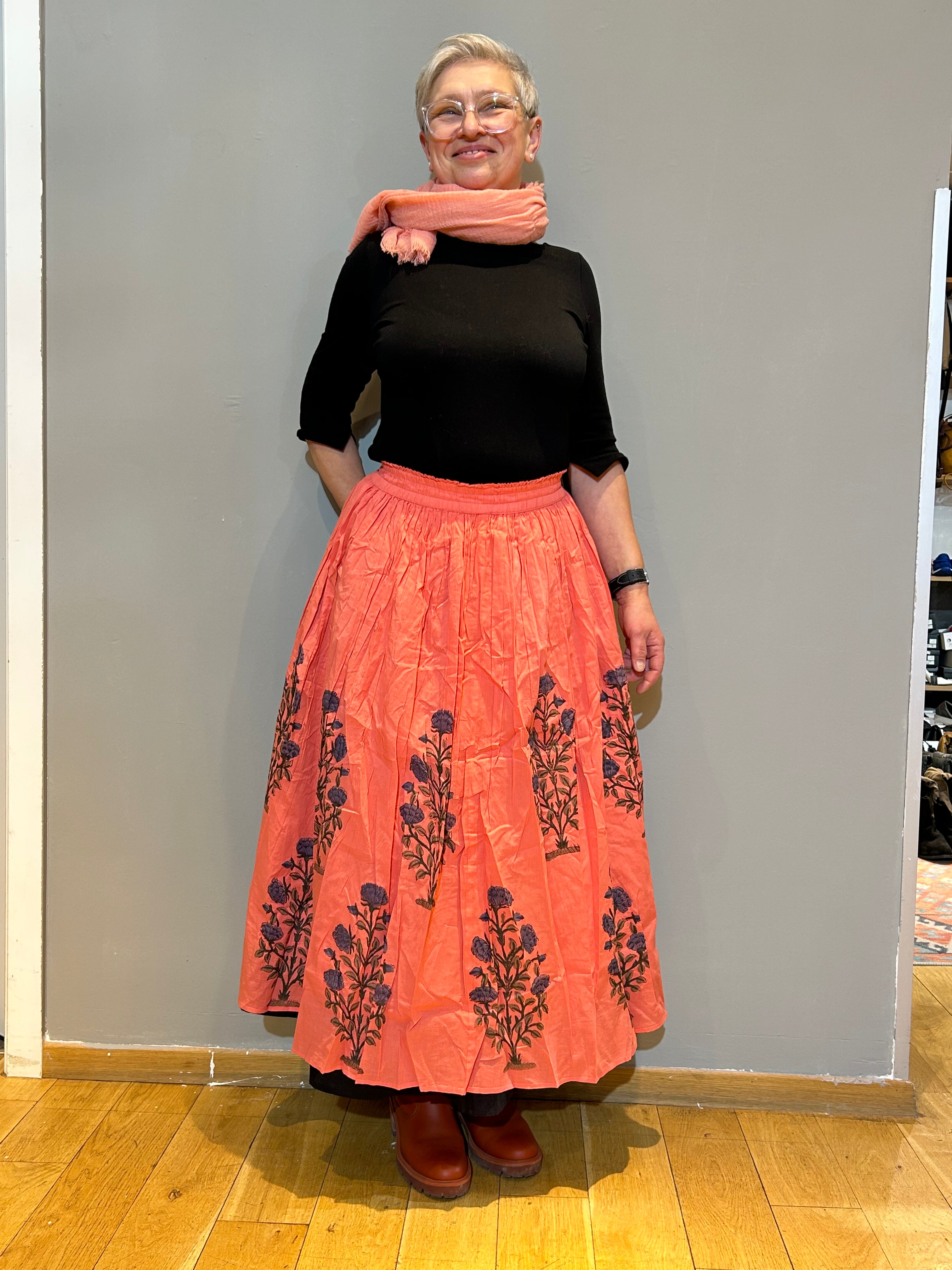 Terracotta Floral Hand Block Printed Skirt