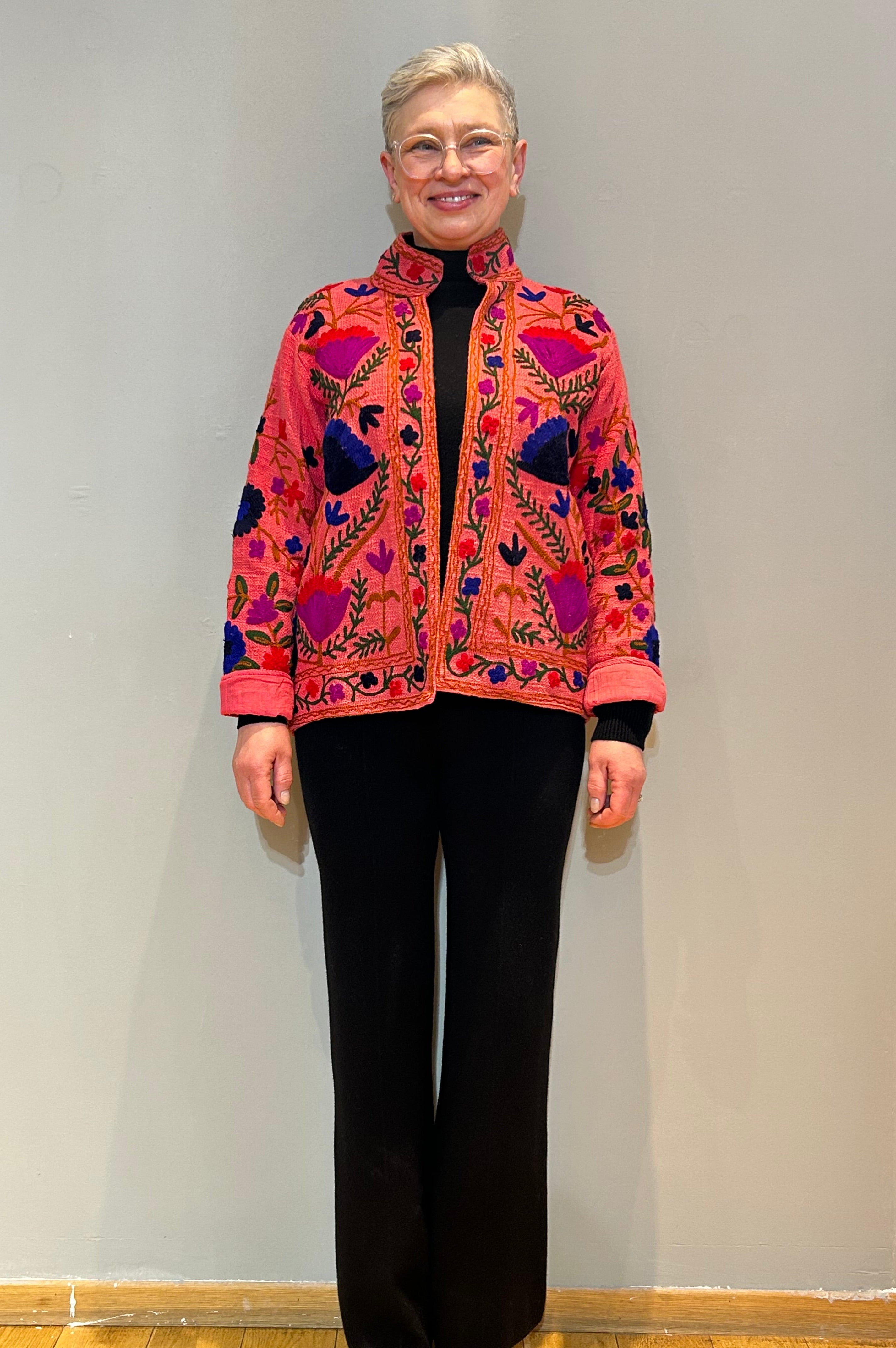 Baumwoll-Suzani Handbestickte Jacke – Primrose