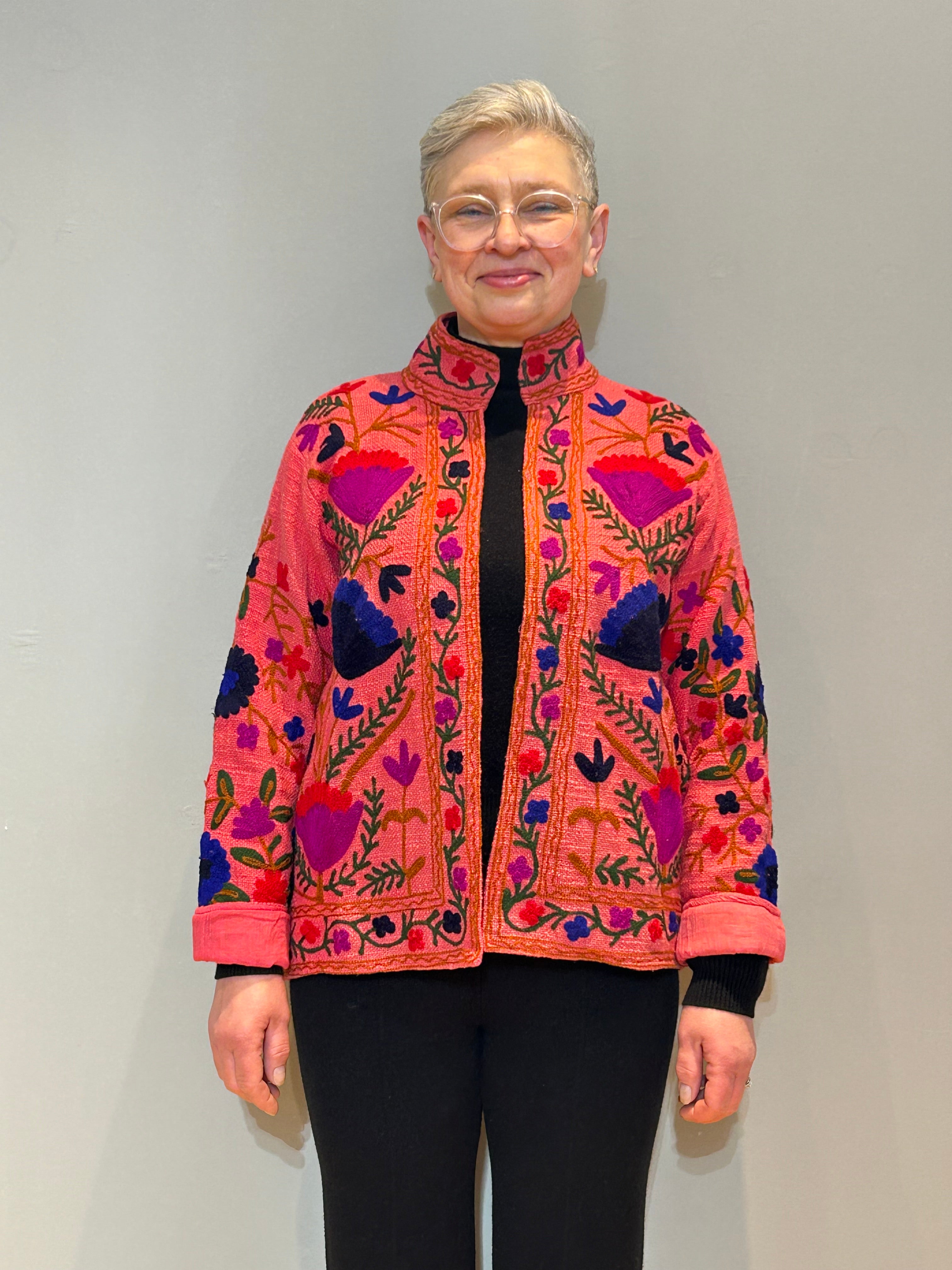 Baumwoll-Suzani Handbestickte Jacke – Primrose