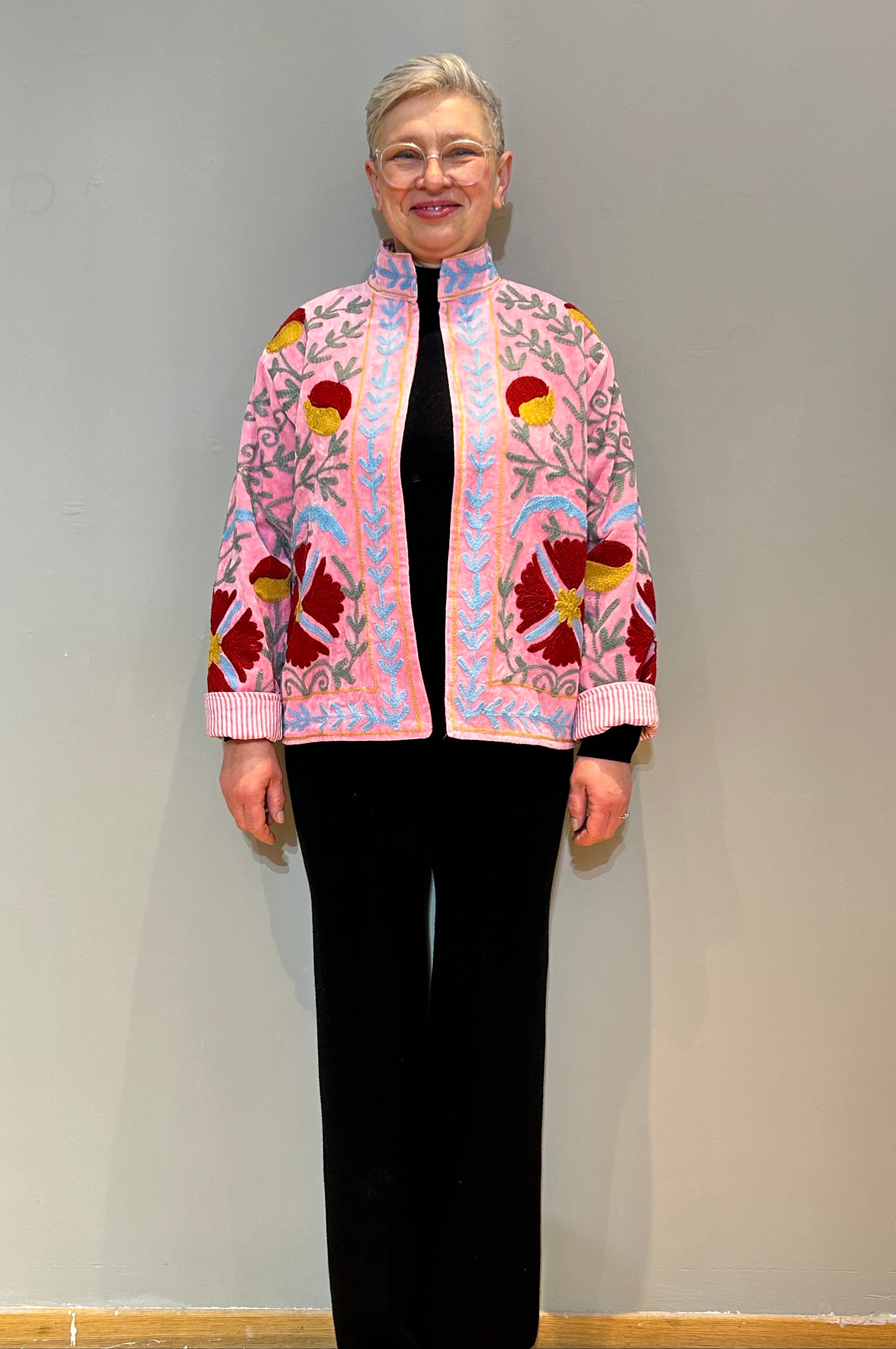 Baumwoll-Suzani Jacke, handbestickt - Sakura