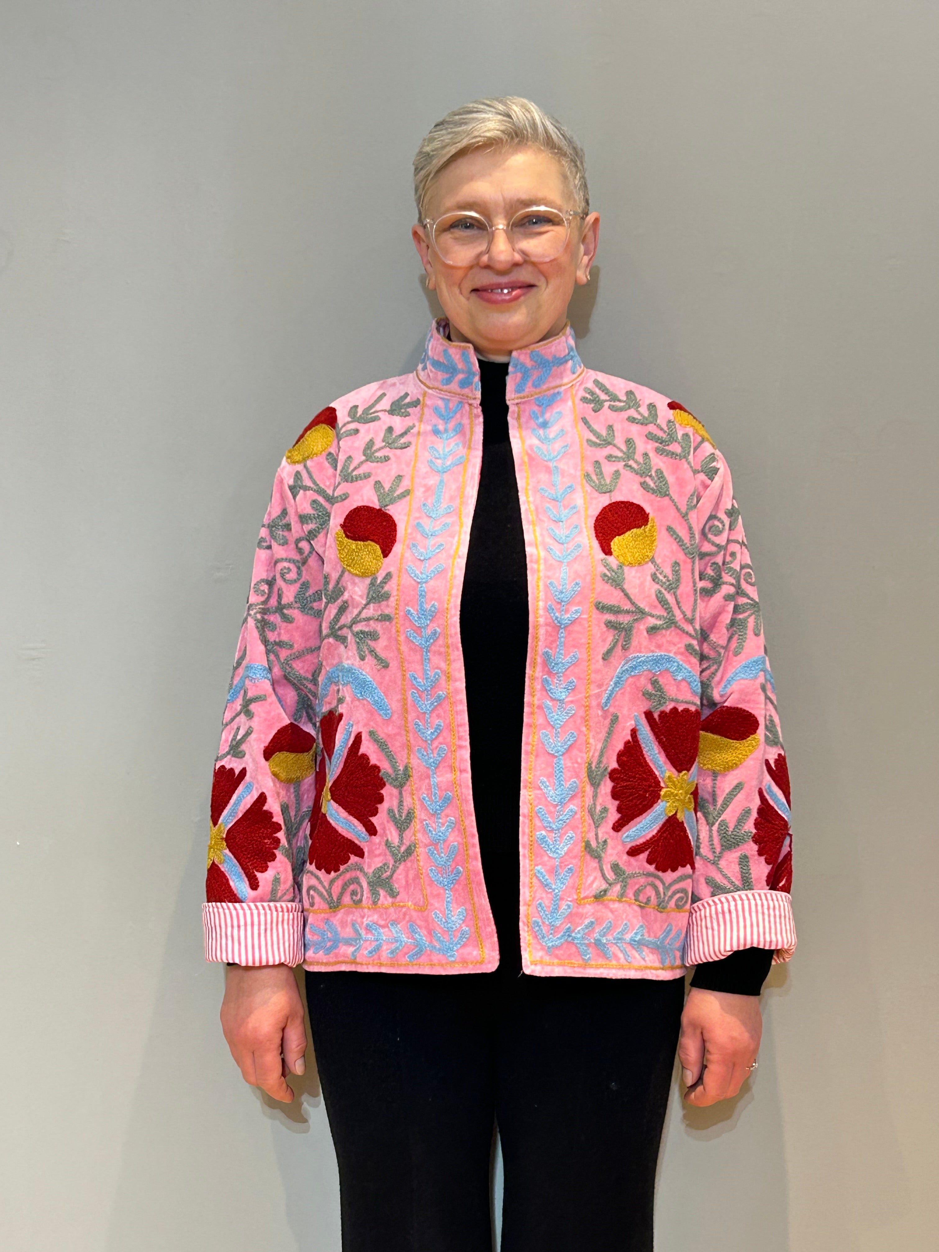 Baumwoll-Suzani Jacke, handbestickt - Sakura