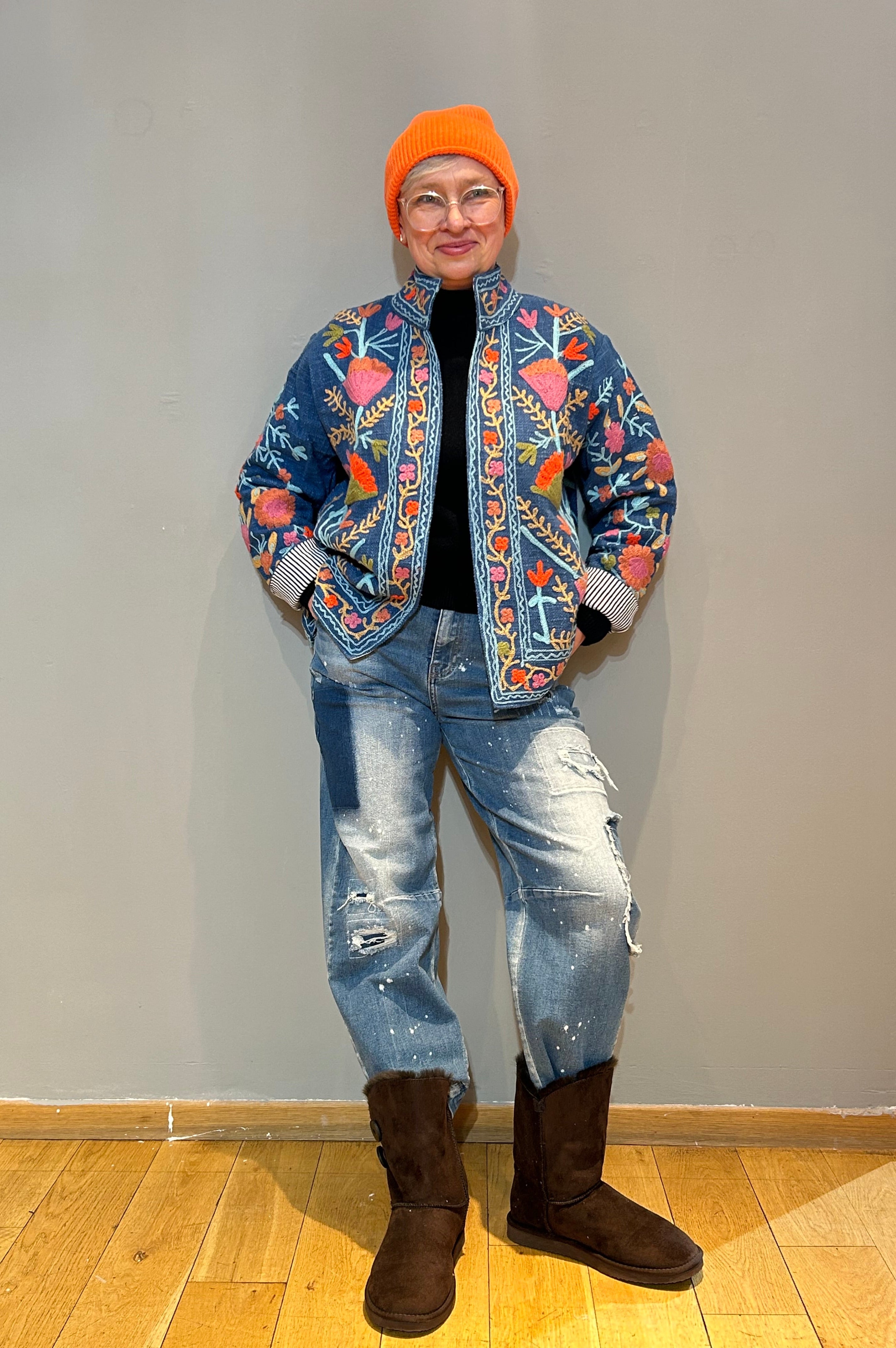 Cotton Suzani Hand-Embroidered Jacket - Aegean