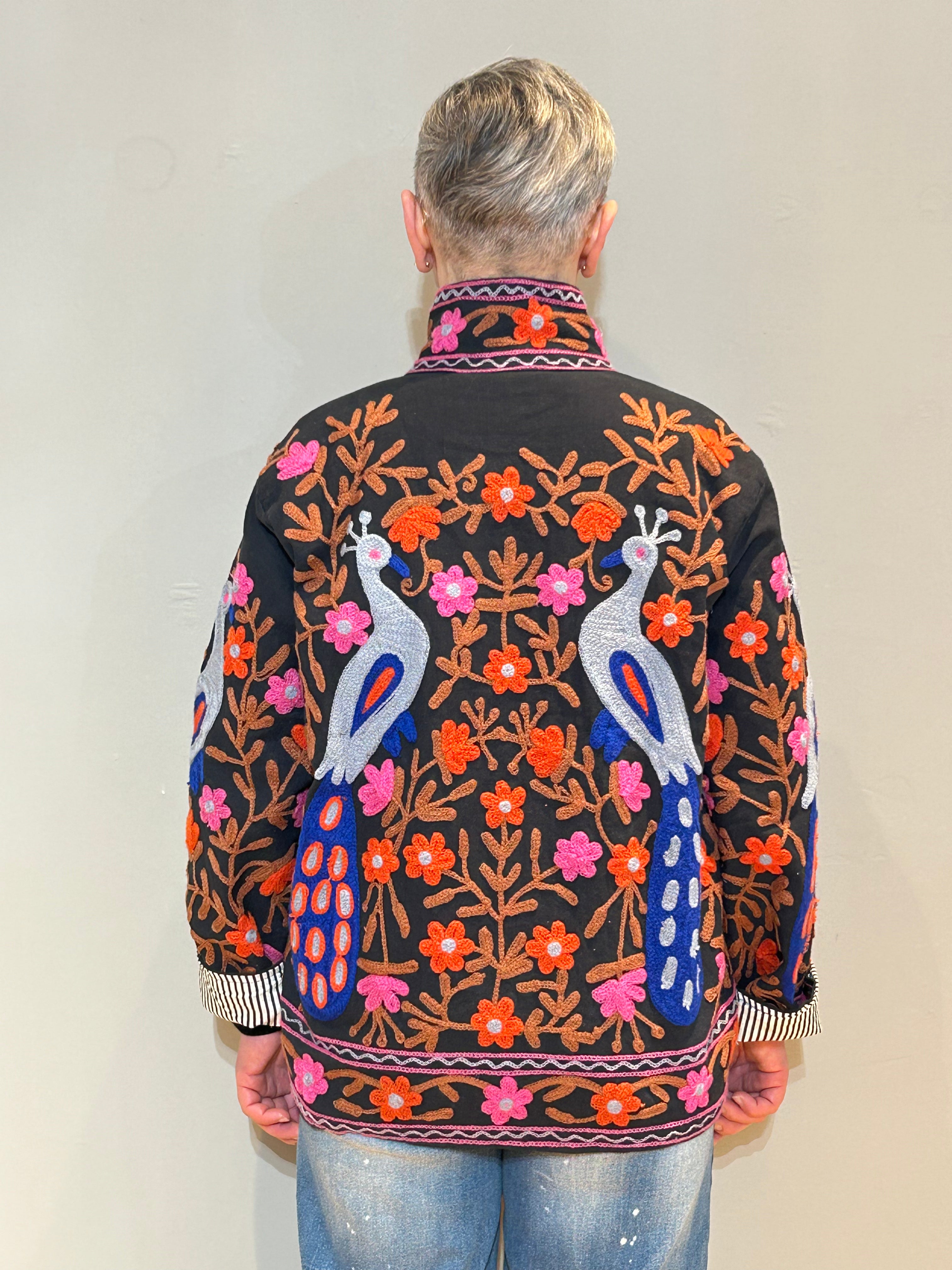 Cotton Suzani Hand-Embroidered Jacket - Pfau Noir