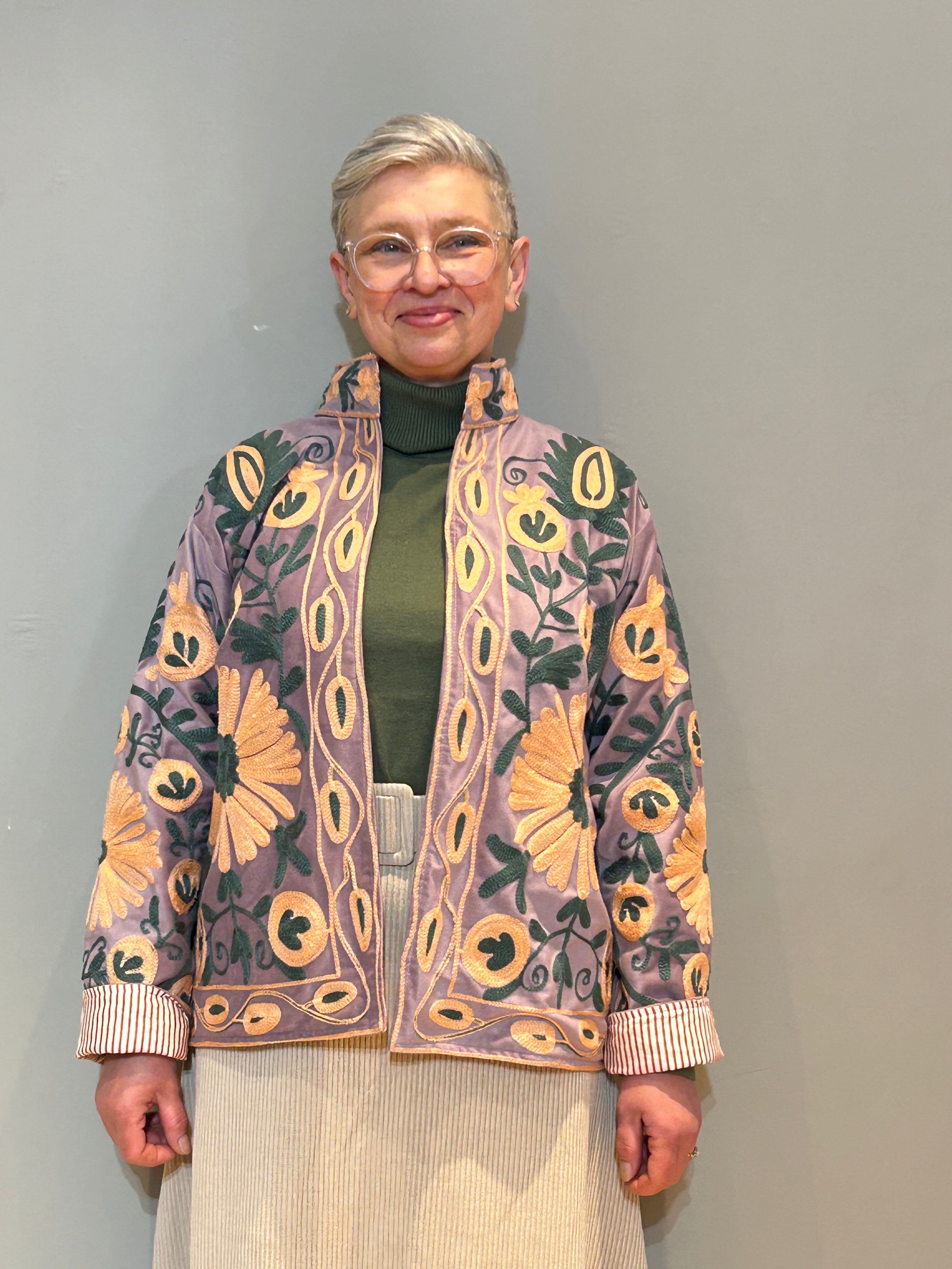 Velvet Suzani Hand-Embroidered Jacket - Lavender