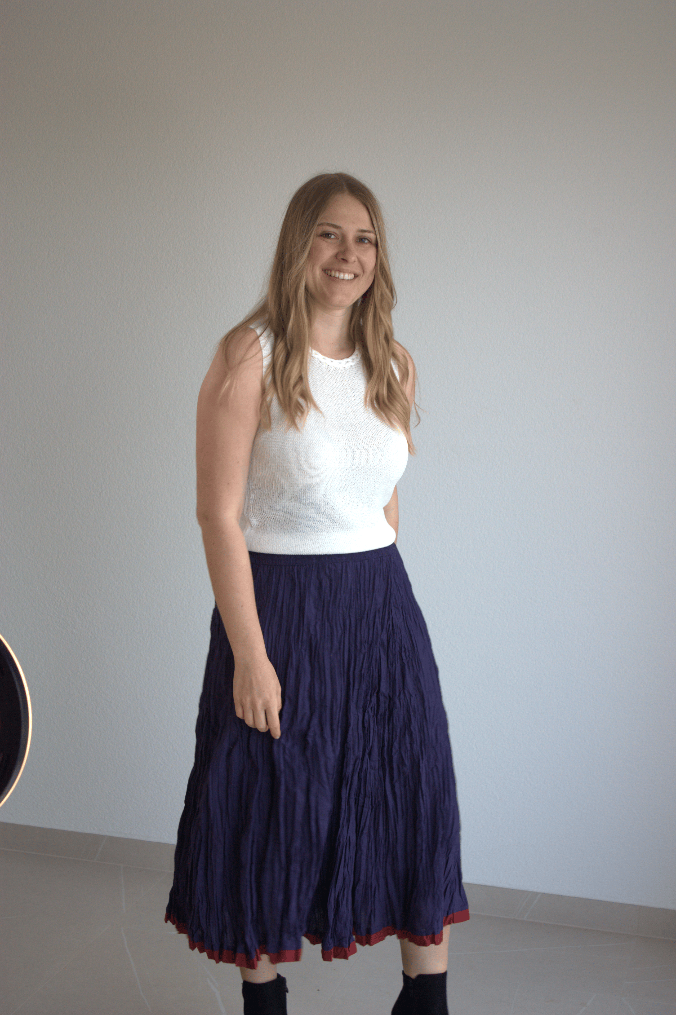 Purple Pleated Skirt with Red Trim