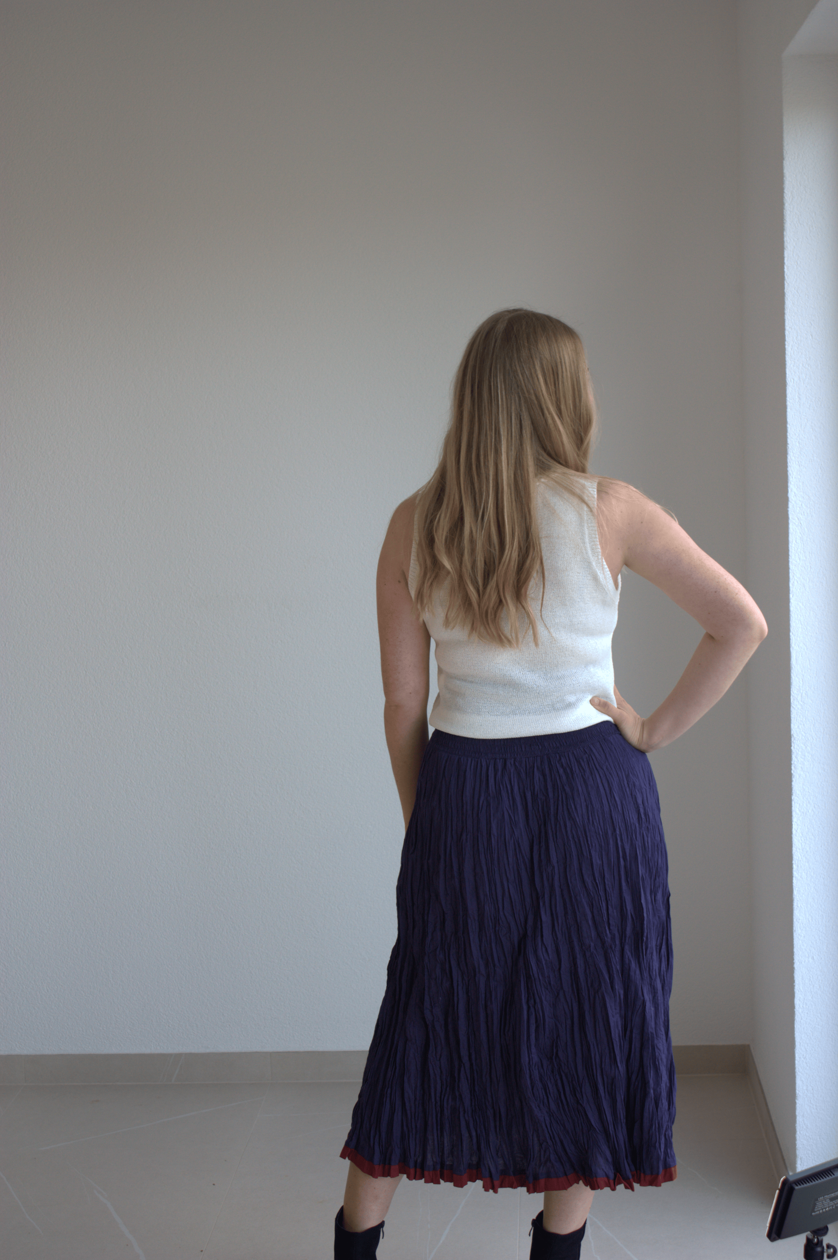 Purple Pleated Skirt with Red Trim