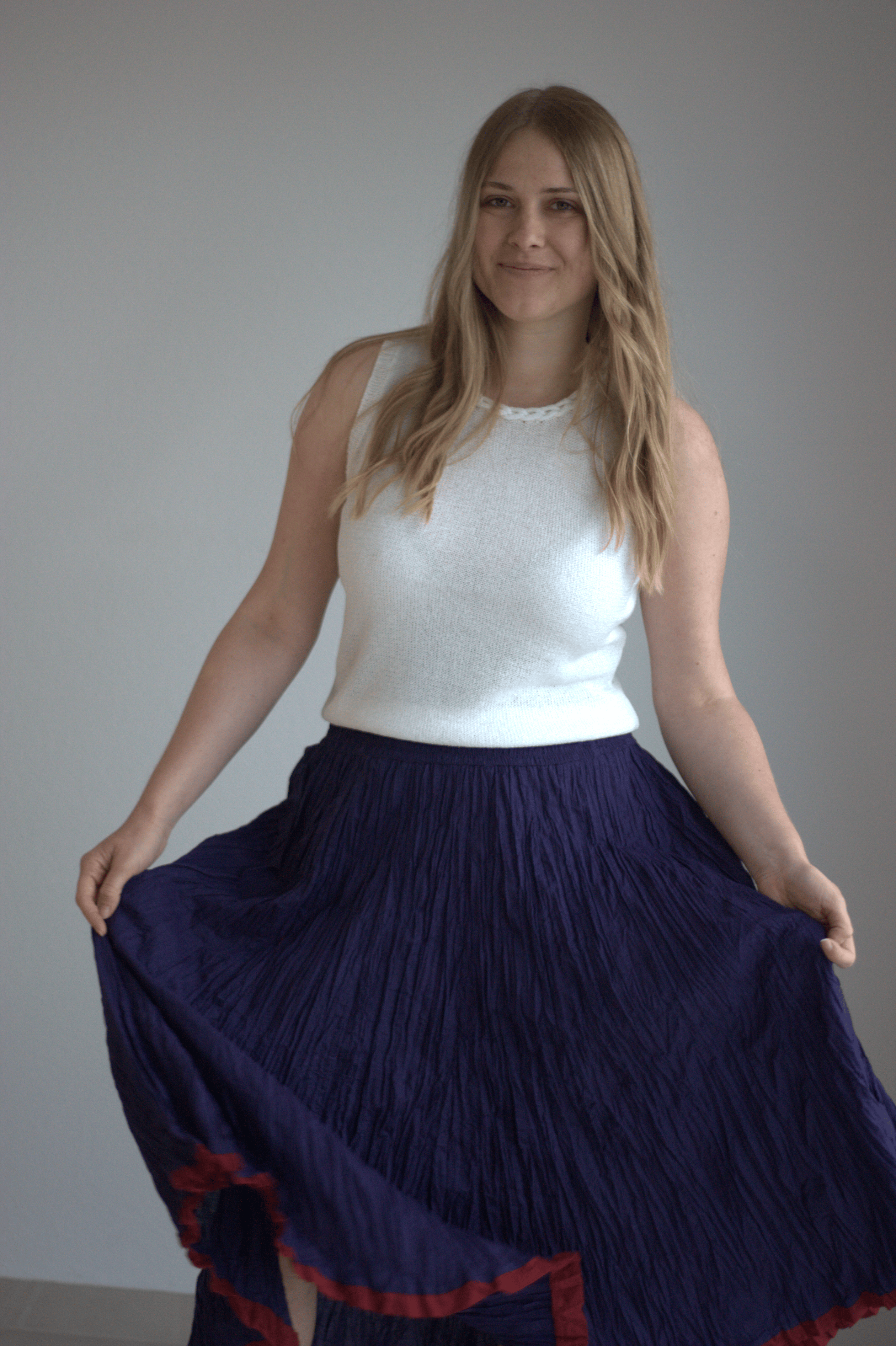Purple Pleated Skirt with Red Trim