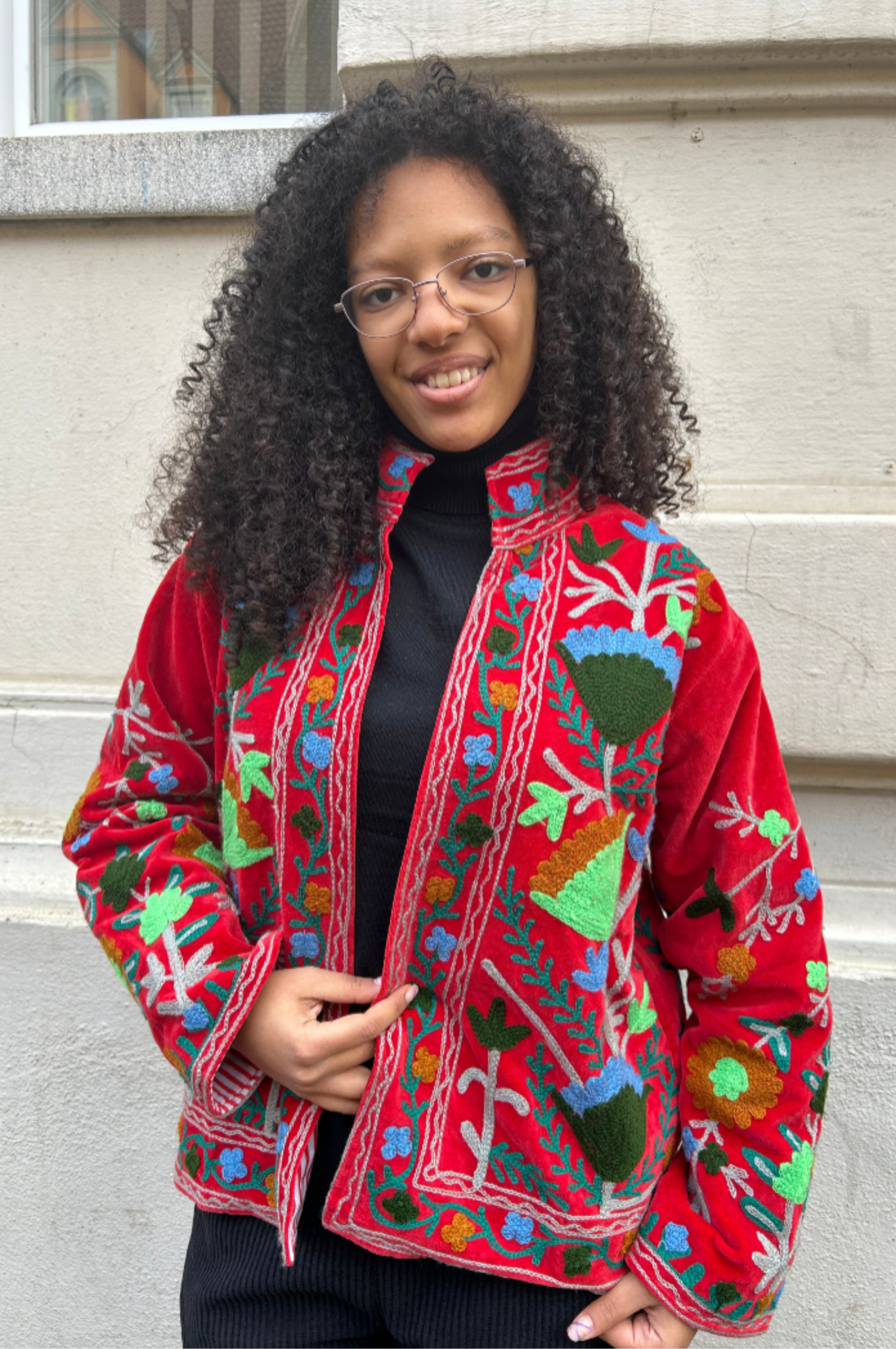 Ruby Hand-Embroidered Velvet Suzani Jacket