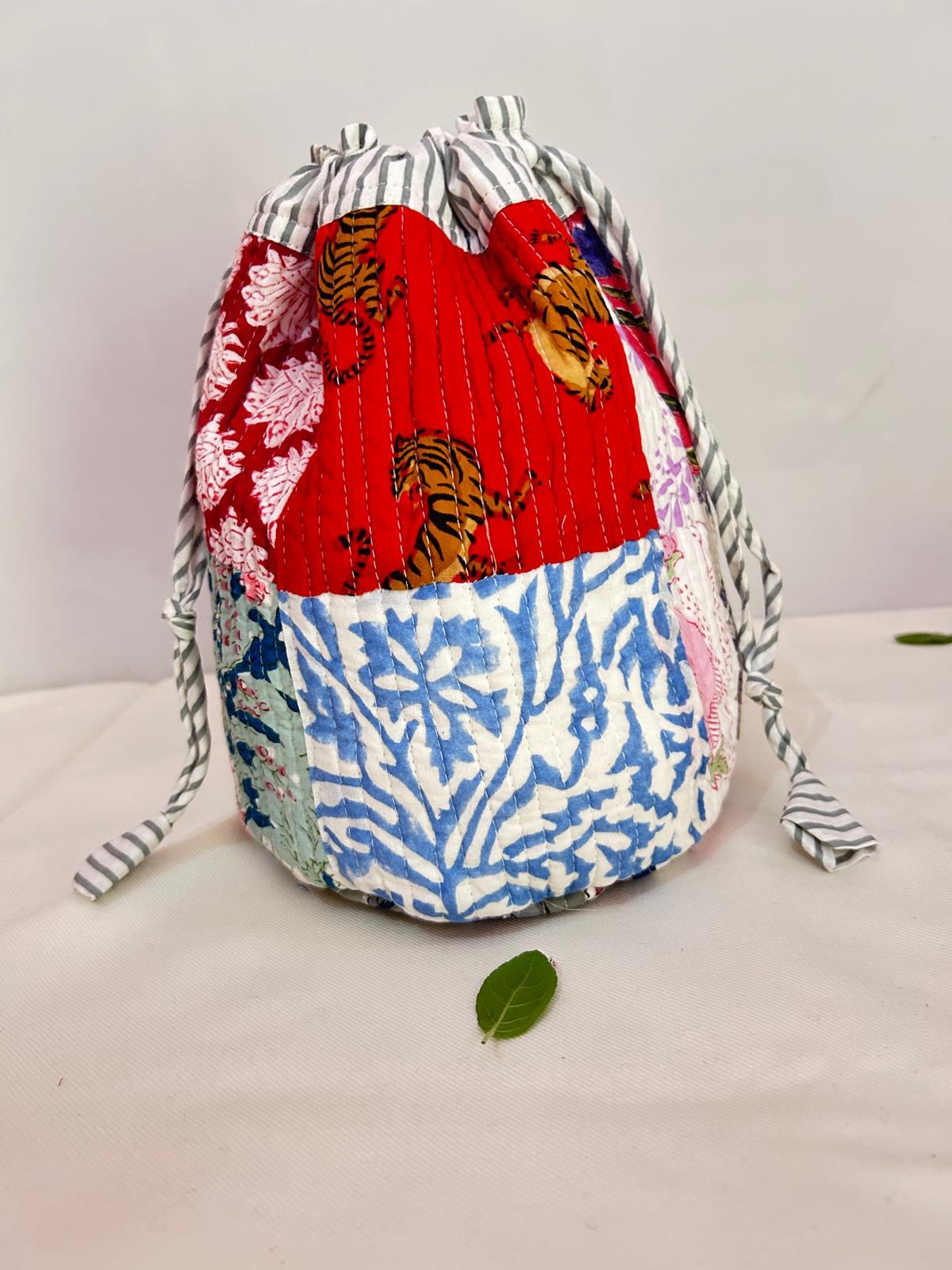 Handblock Printed Drawstring Bag