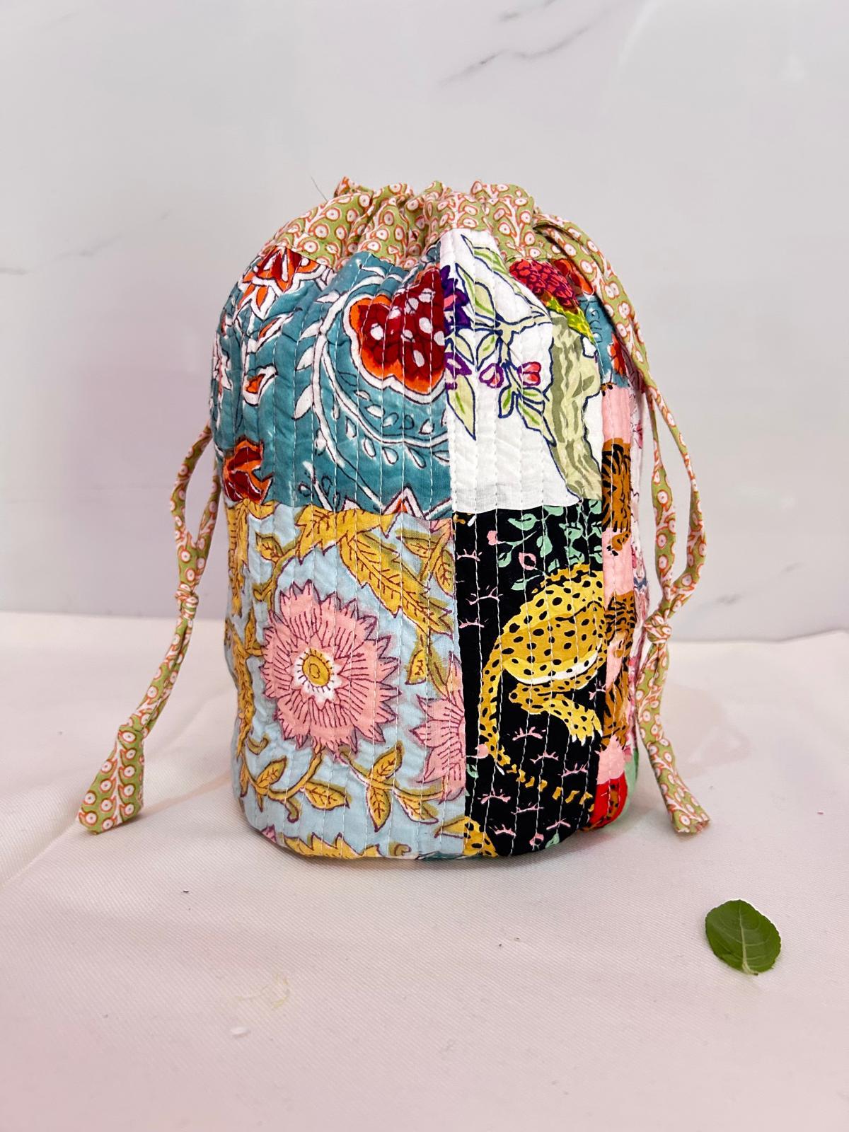 Handblock Printed Drawstring Bag